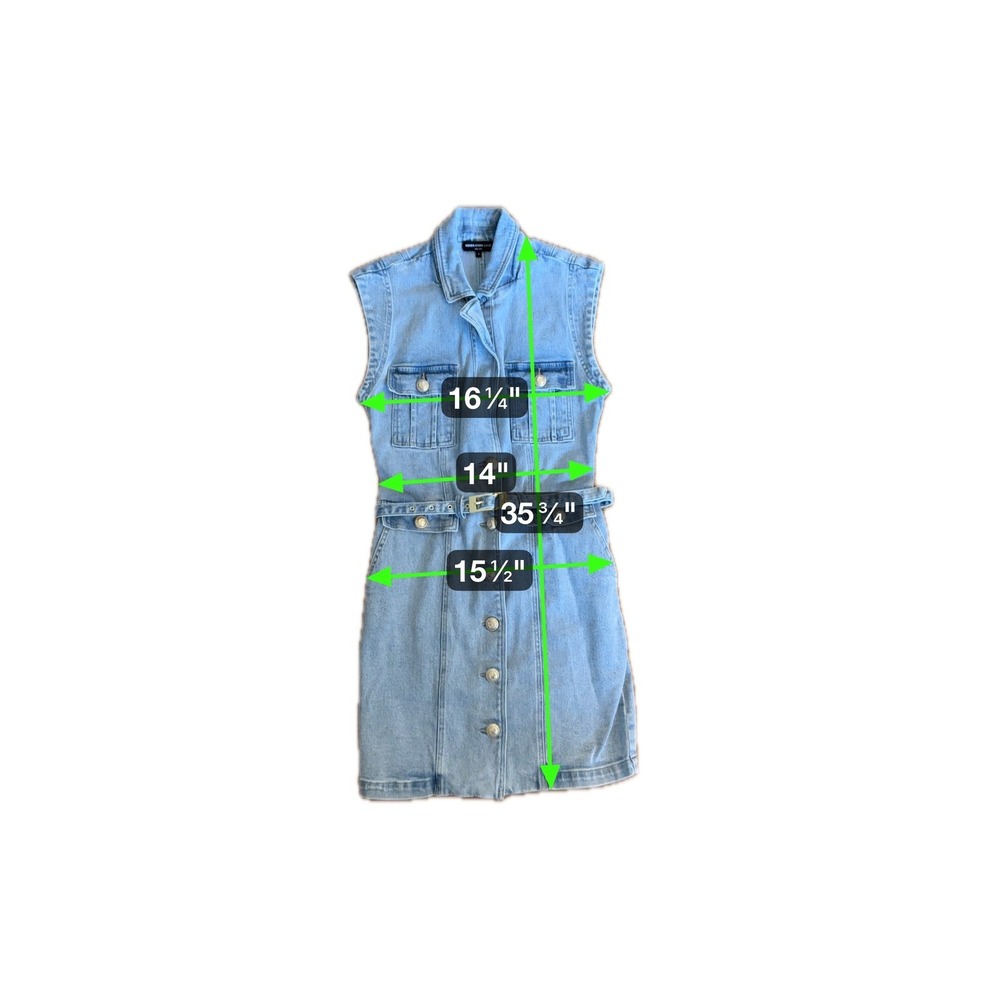 Generation Love New York Light Wash Denim Sleeveless Belted Mini Dress Size 6 - Picture 8 of 8